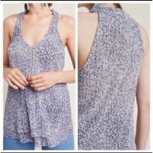 Anthropologie Top  Halter Lilac Crinkle Pleated Shimmer Blouse Tunic Tank Size S